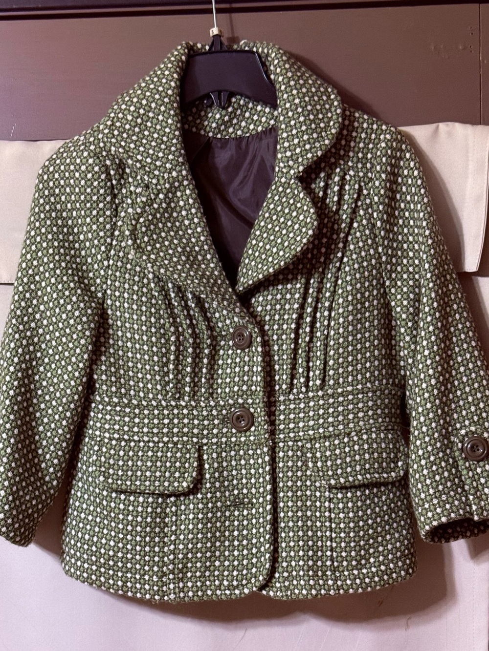 ambition Olive Green Textured Tweed Women's Blazer Jacket